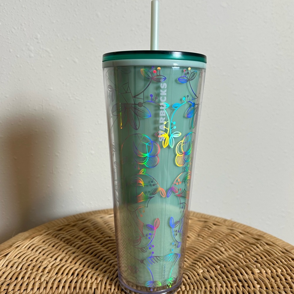 Starbucks Holiday 2022 Venti‎ Mint Silver Winter woodland Tumbler Cup Metallic